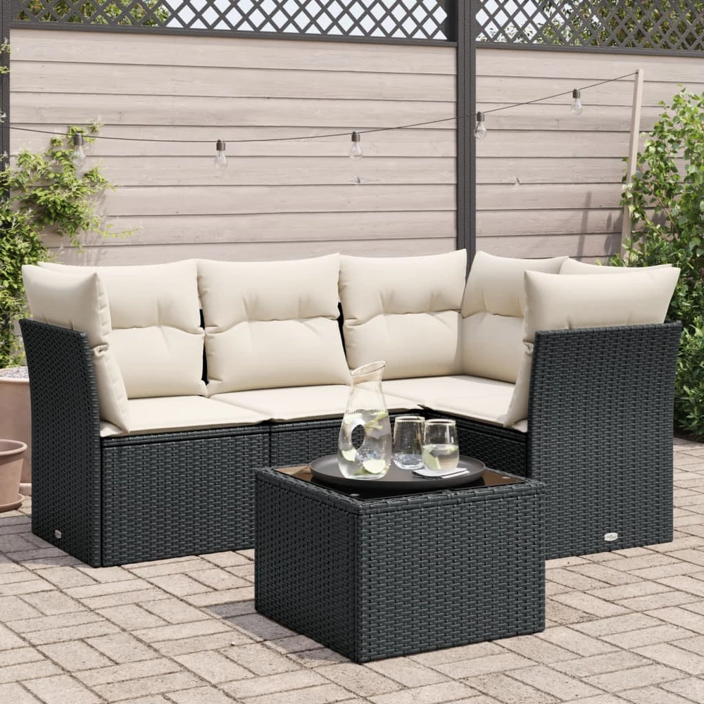 Lauko baldų komplektas Sodo komplektas su pagalvėlėmis, 5 dalių, juodas, poliratanas