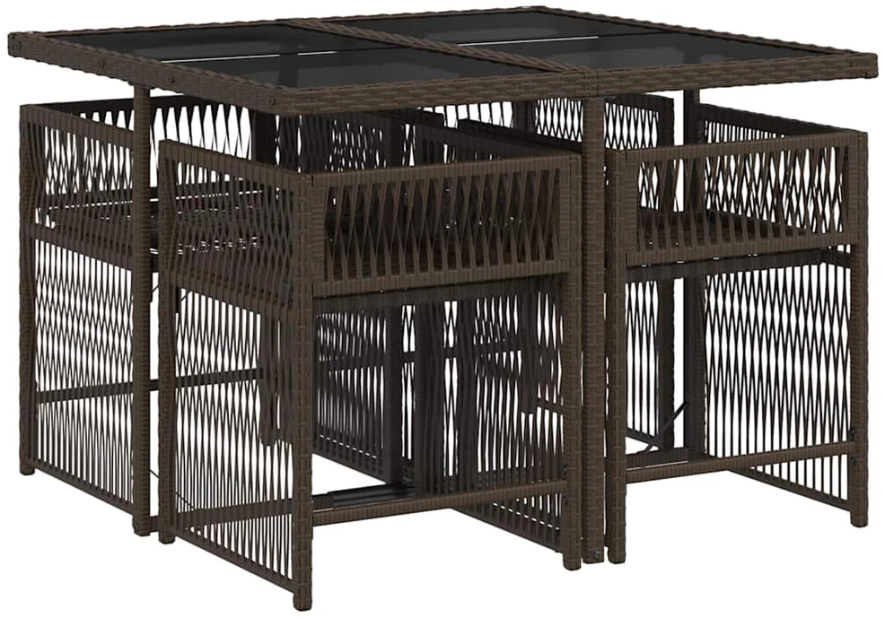 Lauko baldų komplektas Sodo komplektas su pagalvėlėmis, 5 dalių, rudas, poliratanas
