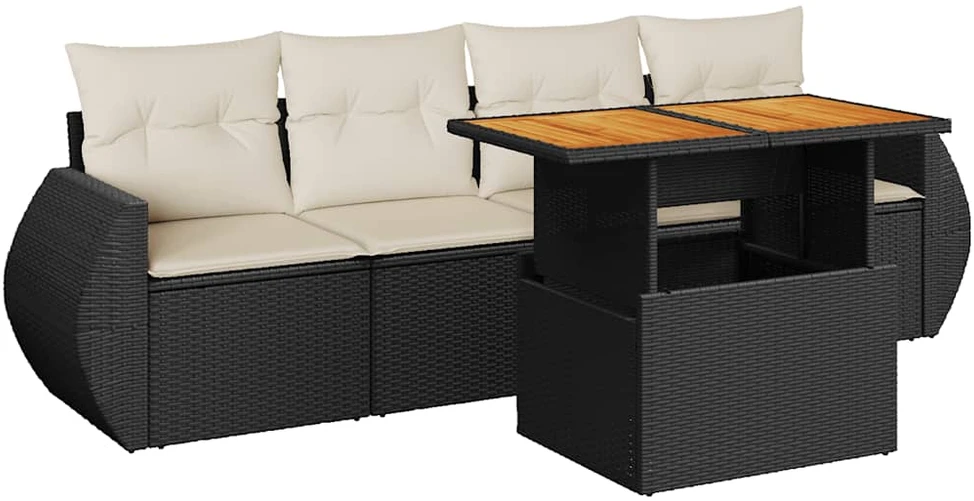 Sofa Sodo komplektas su pagalvėlėmis, 5 dalių, juodas, poliratanas
