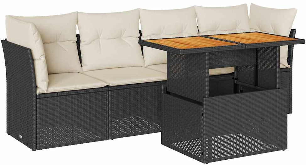 Sofa Sodo komplektas su pagalvėlėmis, 5 dalių, juodas, poliratanas