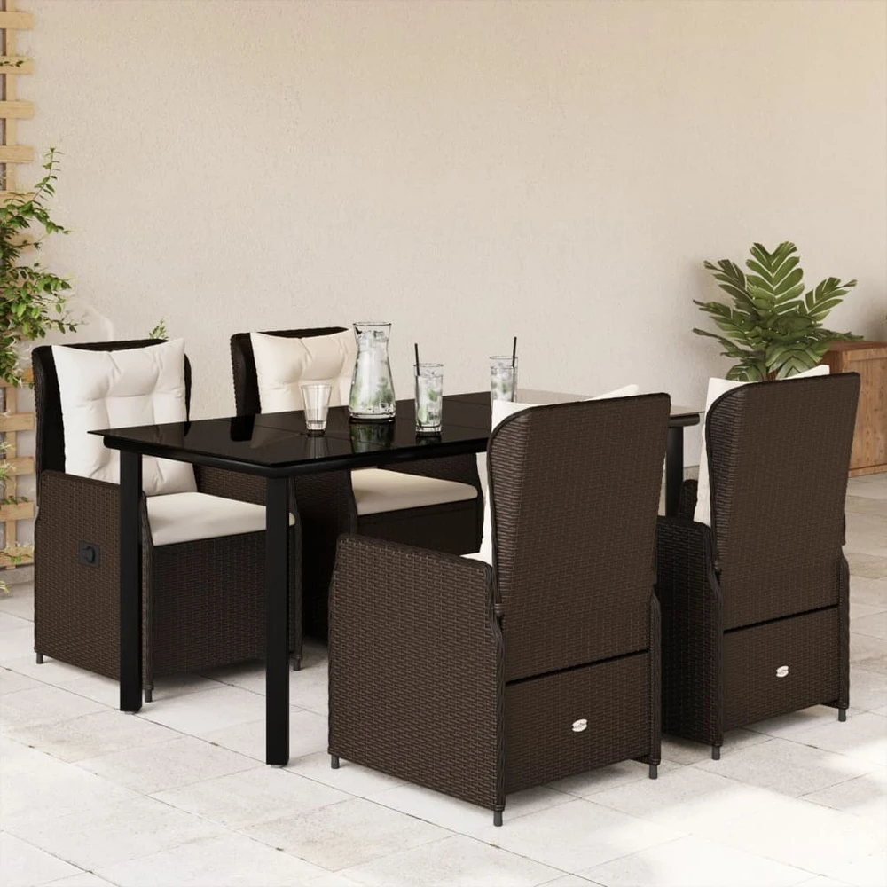 Lauko baldų komplektas Sodo komplektas su pagalvėlėmis, 5 dalių, rudas, poliratanas
