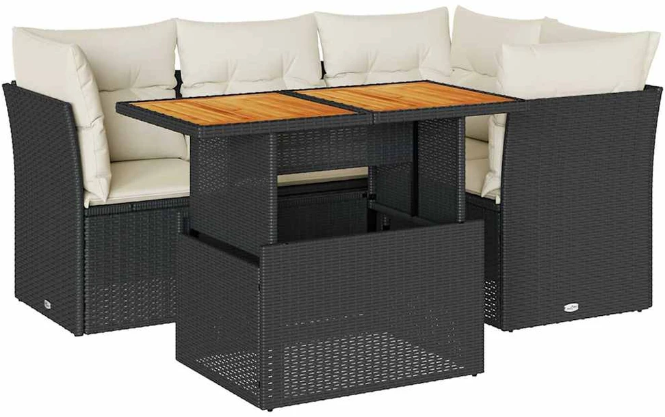 Sofa Sodo komplektas su pagalvėlėmis, 5 dalių, juodas, poliratanas
