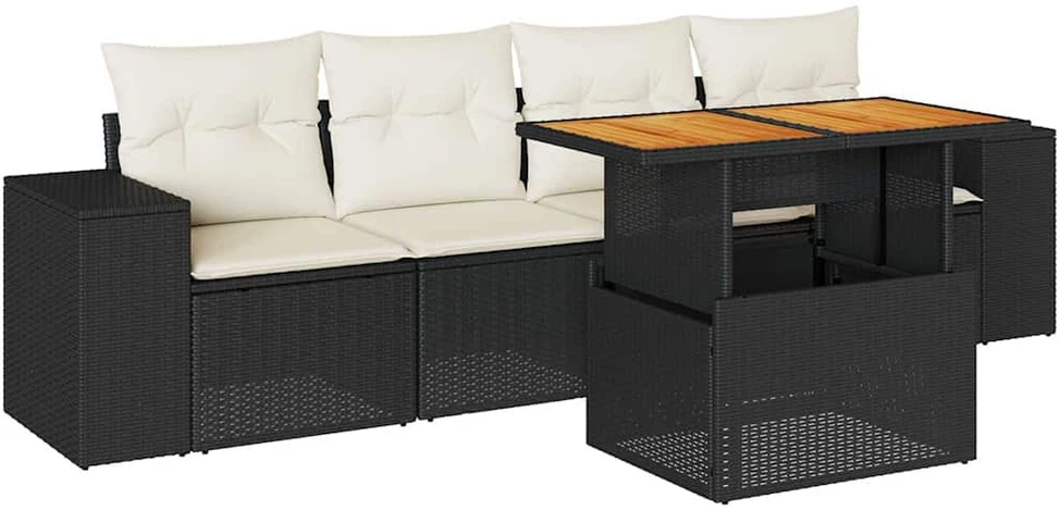 Sofa Sodo komplektas su pagalvėlėmis, 5 dalių, juodas, poliratanas