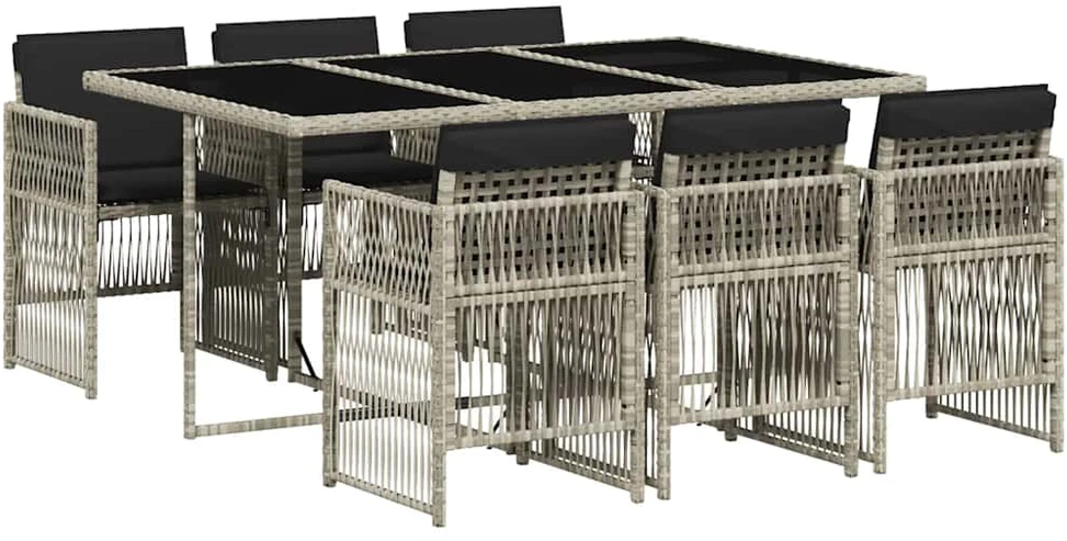 Lauko baldų komplektas Sodo komplektas su pagalvėlėmis, 7 dalių, pilkas, poliratanas
