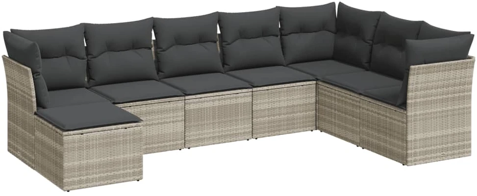 Sofa Sodo komplektas su pagalvėlėmis, 8 dalių, pilkas, poliratanas