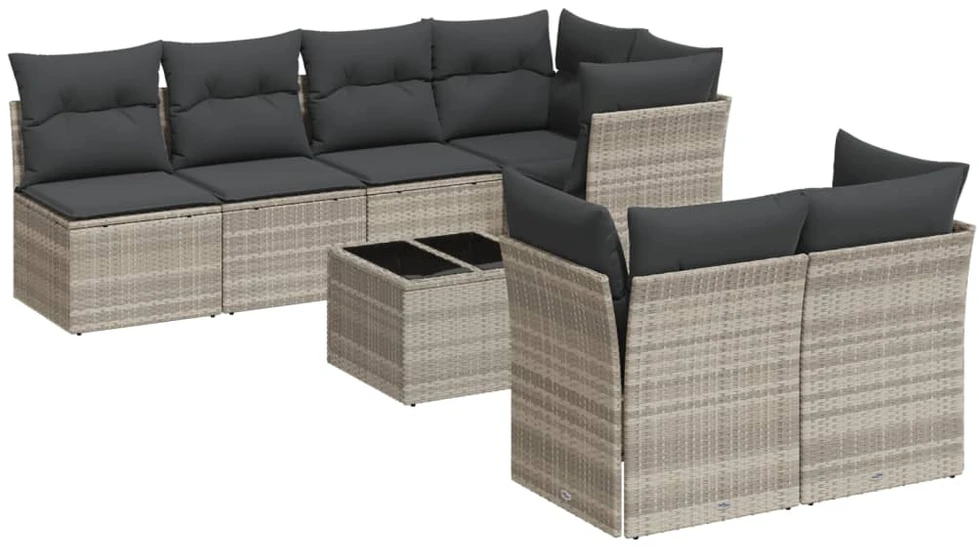 Sofa Sodo komplektas su pagalvėlėmis, 8 dalių, pilkas, poliratanas