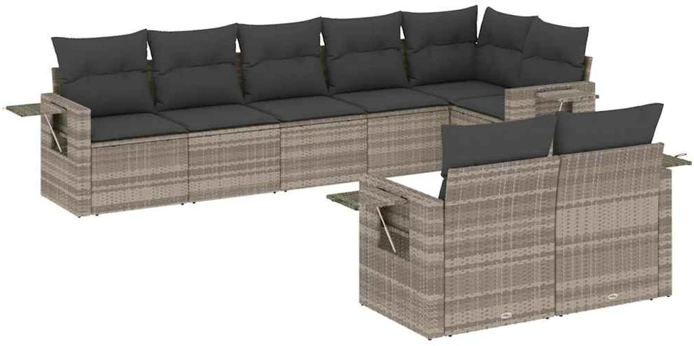 Sofa Sodo komplektas su pagalvėlėmis, 8 dalių, pilkas, poliratanas