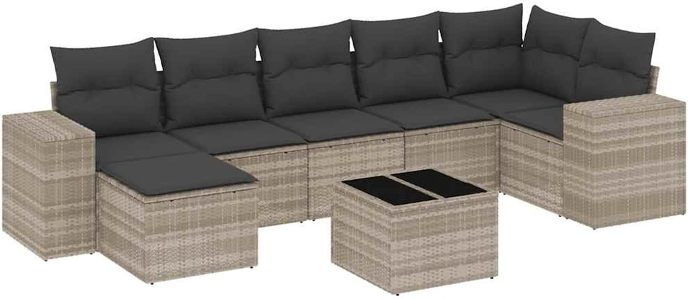 Sofa Sodo komplektas su pagalvėlėmis, 8 dalių, pilkas, poliratanas