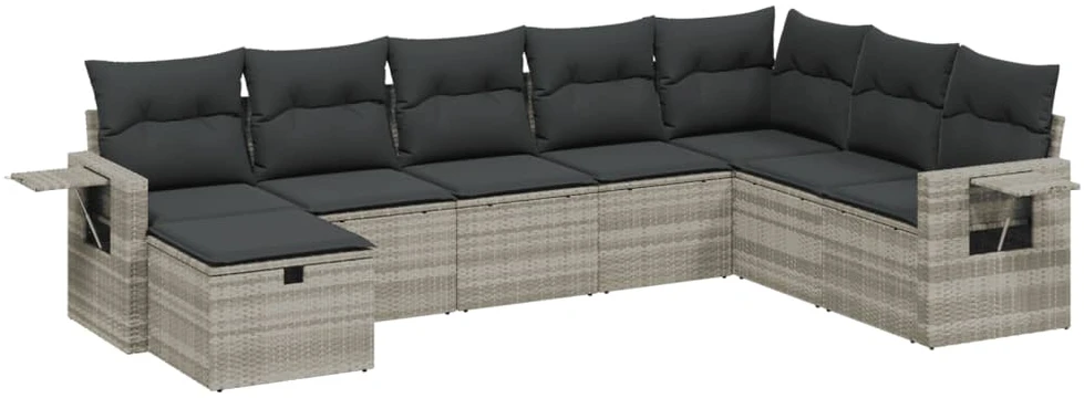 Sofa Sodo komplektas su pagalvėlėmis, 8 dalių, pilkas, poliratanas