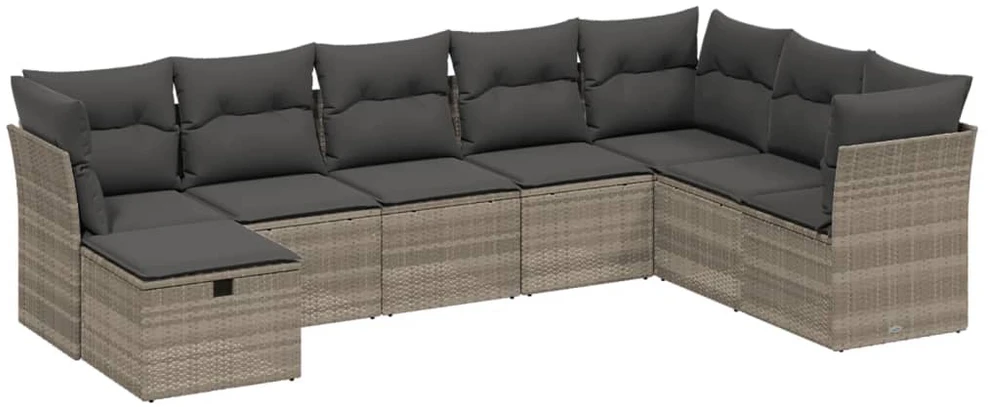 Sofa Sodo komplektas su pagalvėlėmis, 8 dalių, pilkas, poliratanas