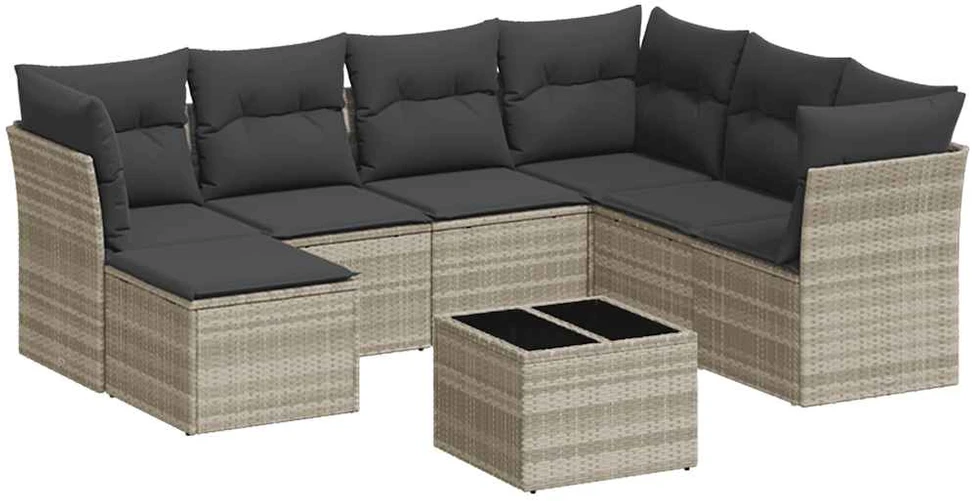 Sofa Sodo komplektas su pagalvėlėmis, 8 dalių, pilkas, poliratanas