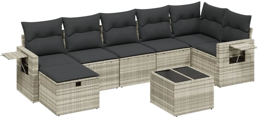 Sofa Sodo komplektas su pagalvėlėmis, 8 dalių, pilkas, poliratanas