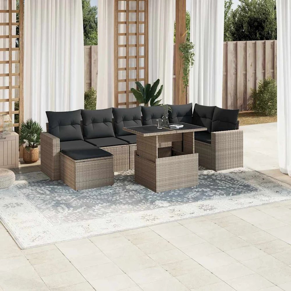 Sofa Sodo komplektas su pagalvėlėmis, 8 dalių, pilkas, poliratanas