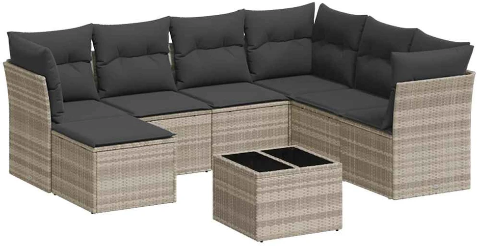 Sofa Sodo komplektas su pagalvėlėmis, 8 dalių, pilkas, poliratanas