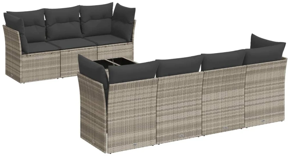 Sofa Sodo komplektas su pagalvėlėmis, 8 dalių, pilkas, poliratanas