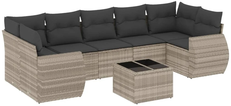 Sofa Sodo komplektas su pagalvėlėmis, 8 dalių, pilkas, poliratanas