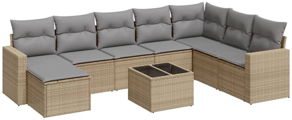 Sofa Sodo komplektas su pagalvėlėmis, 9 dalių, smėlio, poliratanas