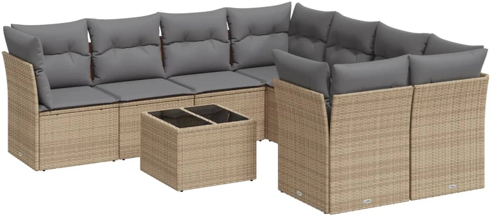 Sofa Sodo komplektas su pagalvėlėmis, 9 dalių, smėlio, poliratanas