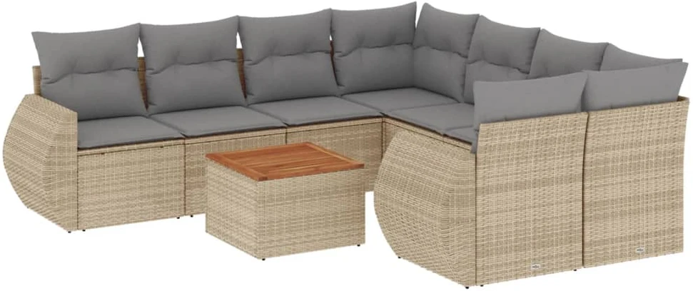 Sofa Sodo komplektas su pagalvėlėmis, 9 dalių, smėlio, poliratanas