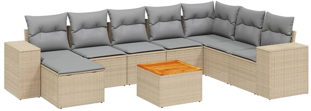 Sofa Sodo komplektas su pagalvėlėmis, 9 dalių, smėlio, poliratanas