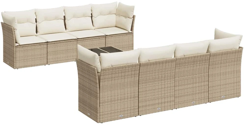 Sofa Sodo komplektas su pagalvėlėmis, 9 dalių, smėlio, poliratanas