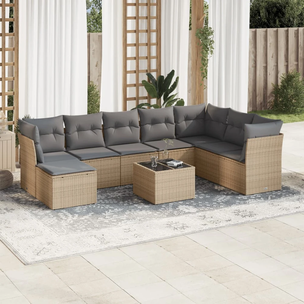 Sofa Sodo komplektas su pagalvėlėmis, 9 dalių, smėlio, poliratanas