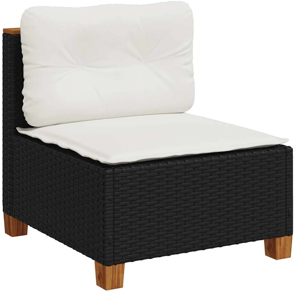 Lauko baldų komplektas Sodo komplektas su pagalvėlėmis, 9 dalių, juodas, poliratanas