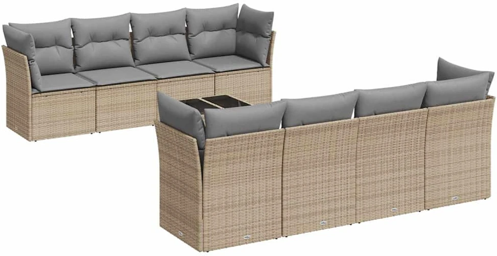 Sofa Sodo komplektas su pagalvėlėmis, 9 dalių, smėlio, poliratanas
