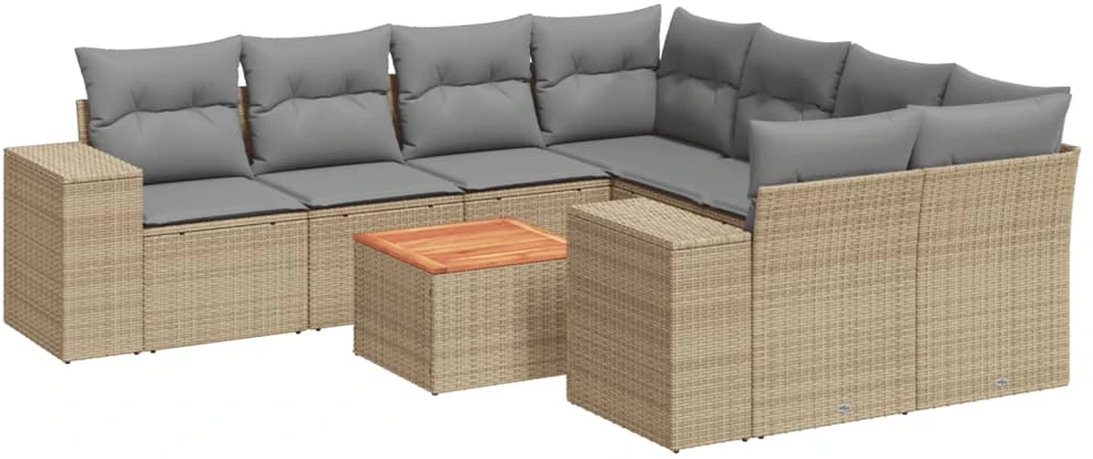 Sofa Sodo komplektas su pagalvėlėmis, 9 dalių, smėlio, poliratanas