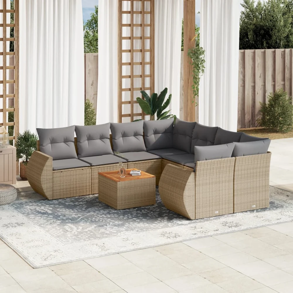 Sofa Sodo komplektas su pagalvėlėmis, 9 dalių, smėlio, poliratanas