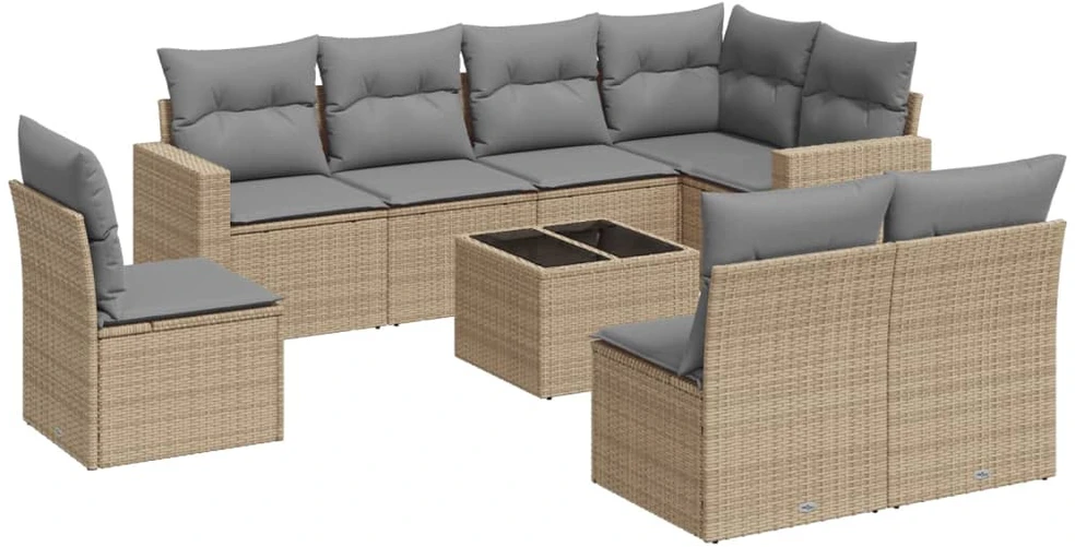 Sofa Sodo komplektas su pagalvėlėmis, 9 dalių, smėlio, poliratanas