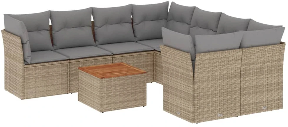 Sofa Sodo komplektas su pagalvėlėmis, 9 dalių, smėlio, poliratanas