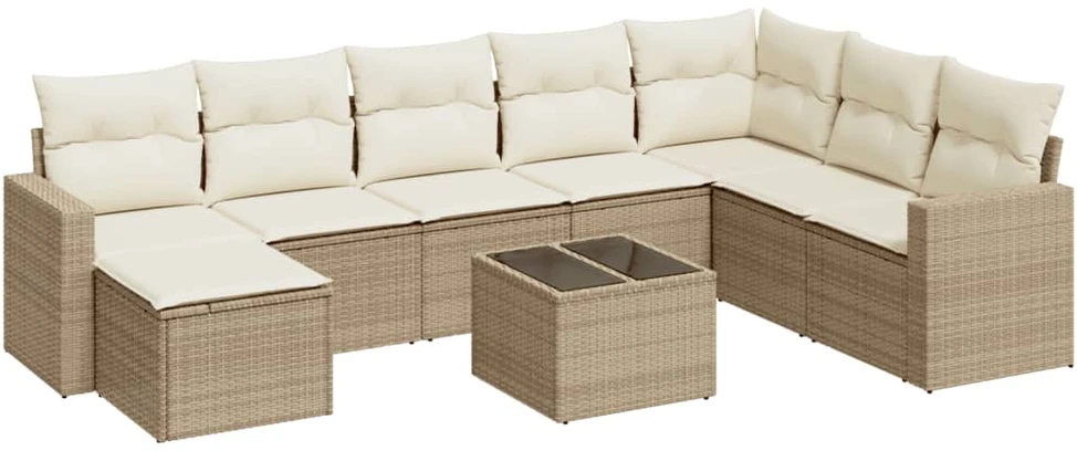 Sofa Sodo komplektas su pagalvėlėmis, 9 dalių, smėlio, poliratanas