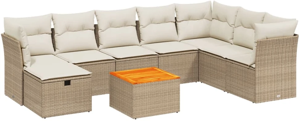 Sofa Sodo komplektas su pagalvėlėmis, 9 dalių, smėlio, poliratanas