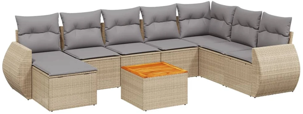 Sofa Sodo komplektas su pagalvėlėmis, 9 dalių, smėlio, poliratanas