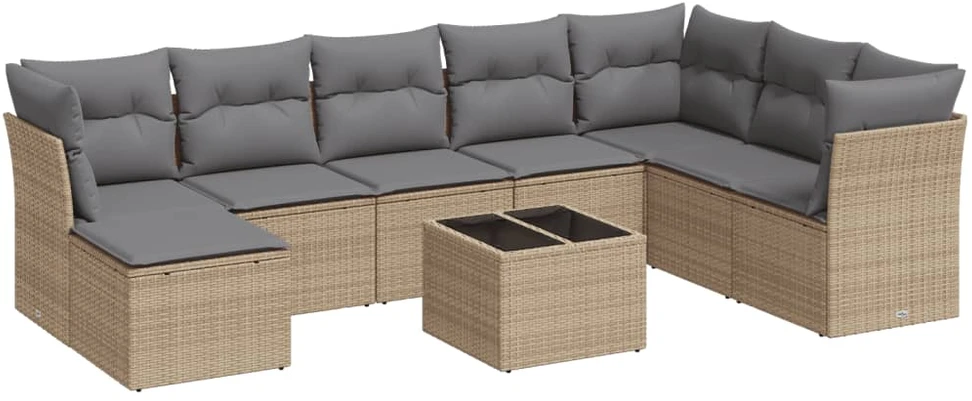 Sofa Sodo komplektas su pagalvėlėmis, 9 dalių, smėlio, poliratanas