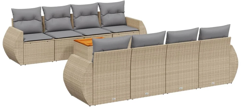 Sofa Sodo komplektas su pagalvėlėmis, 9 dalių, smėlio, poliratanas