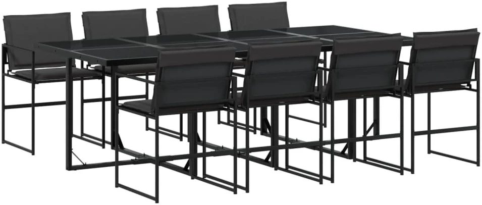 Lauko baldų komplektas Sodo komplektas su pagalvėlėmis, 9 dalių, juodas, tekstilenas