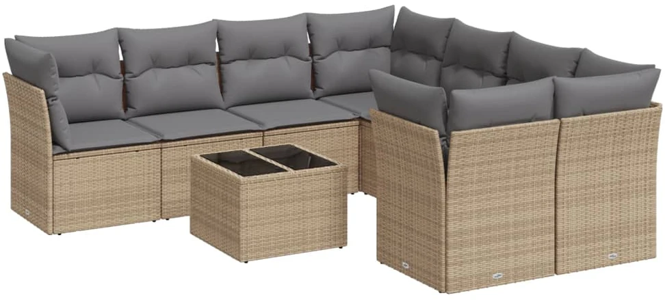 Sofa Sodo komplektas su pagalvėlėmis, 9 dalių, smėlio, poliratanas