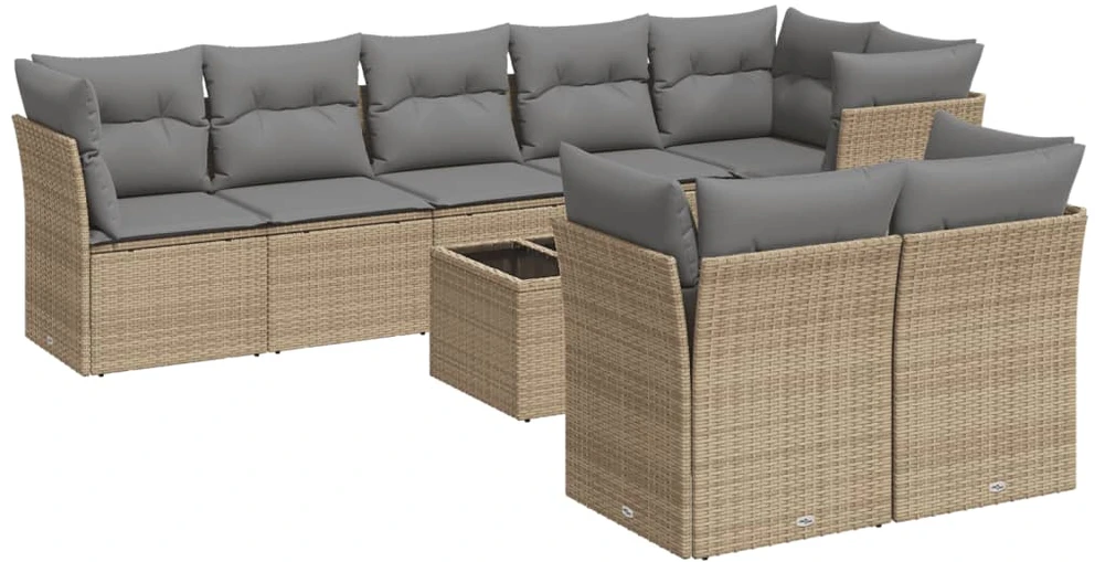 Sofa Sodo komplektas su pagalvėlėmis, 9 dalių, smėlio, poliratanas