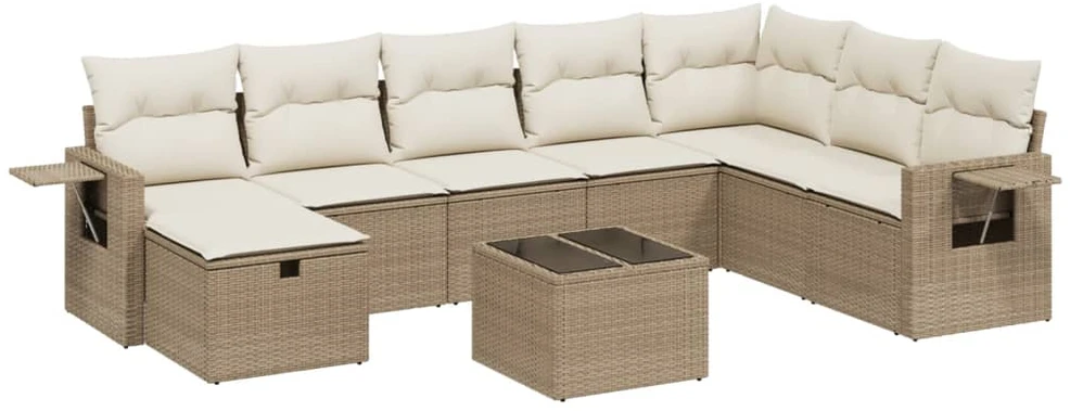 Sofa Sodo komplektas su pagalvėlėmis, 9 dalių, smėlio, poliratanas