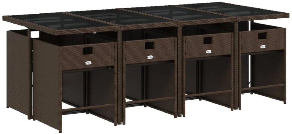 Lauko baldų komplektas Sodo komplektas su pagalvėlėmis, 9 dalių, rudas, poliratanas