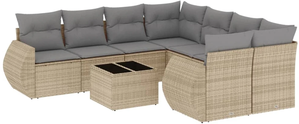 Sofa Sodo komplektas su pagalvėlėmis, 9 dalių, smėlio, poliratanas