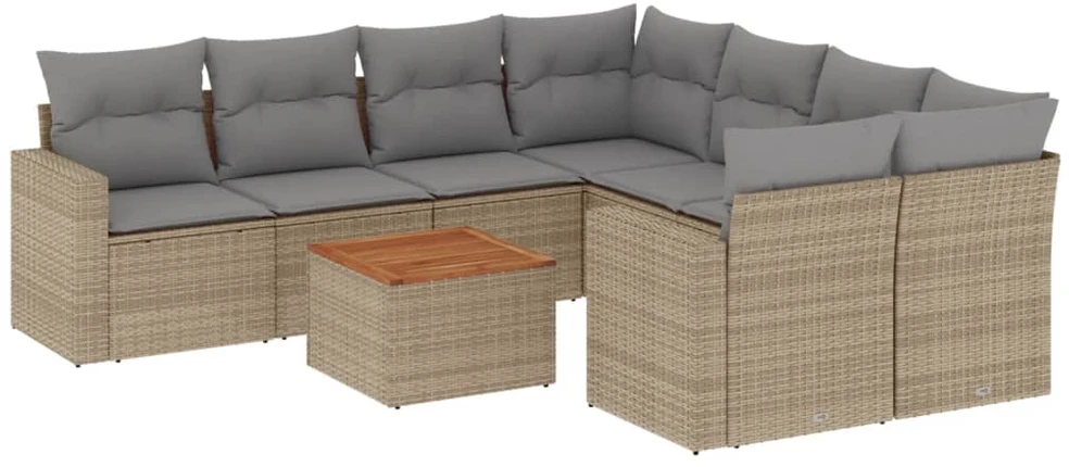 Sofa Sodo komplektas su pagalvėlėmis, 9 dalių, smėlio, poliratanas