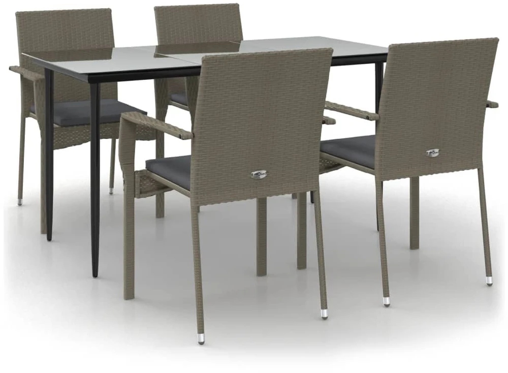 Lauko baldų komplektas Sodo komplektas su pagalvėmis, 5 dalių, juodas/pilkas, ratanas