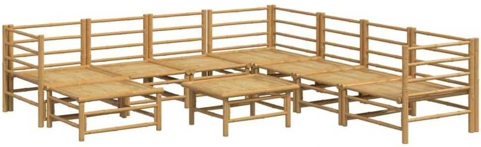 Lauko baldų komplektas Sodo komplektas su pilkomis pagalvėlėmis, 9 dalių, bambukas