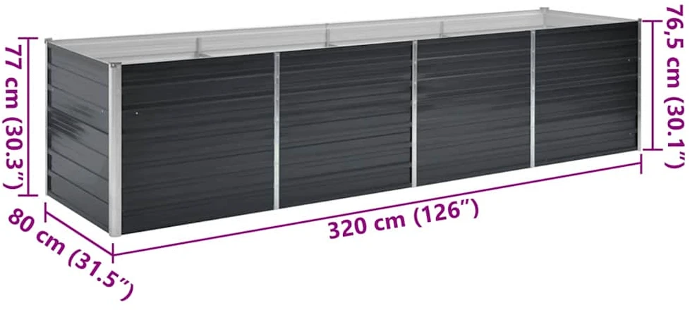 Sodo lovelis, antracito, 320x80x77cm, plienas, aukštas