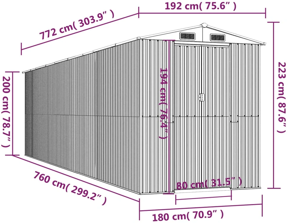 Sodo pašiūrė, antracito, 192x772x223cm, galvanizuotas plienas
