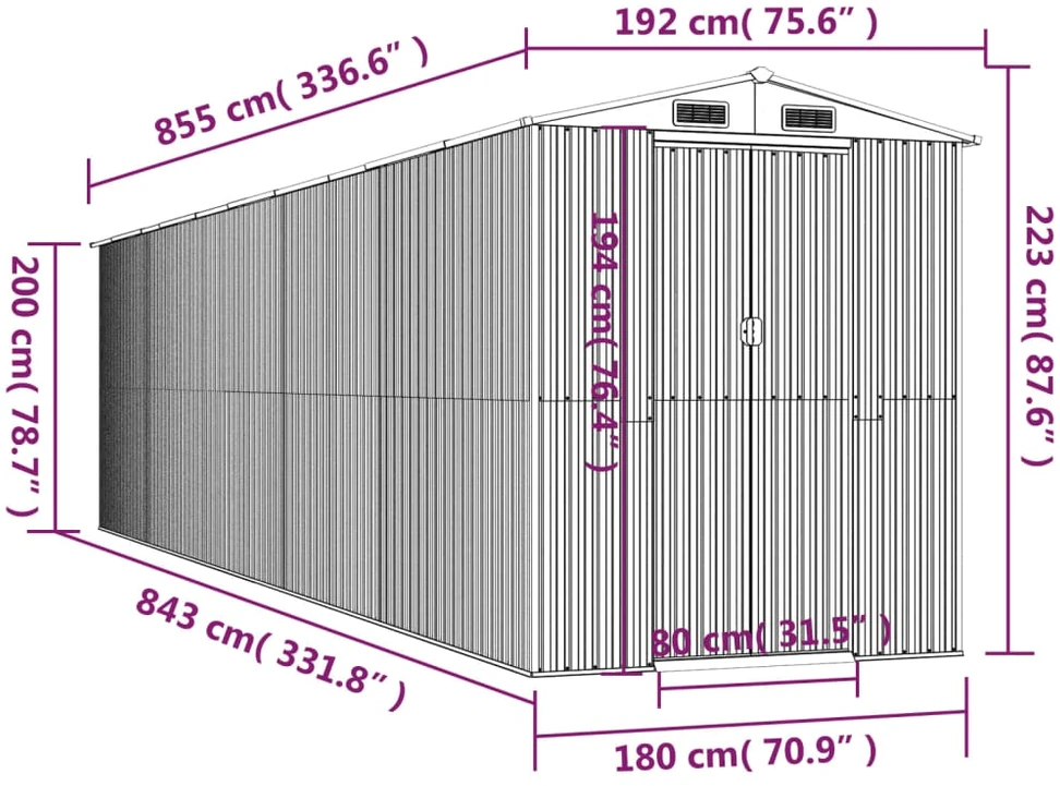 Sodo pašiūrė, antracito, 192x855x223cm, galvanizuotas plienas