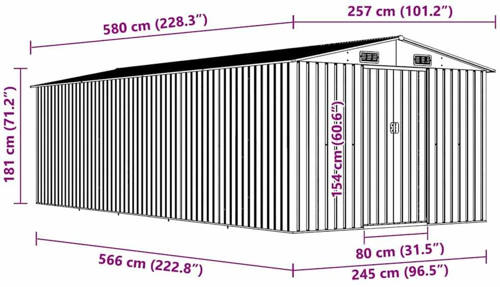 Sodo pašiūrė, antracito spalvos, 257x580x181cm, metalas